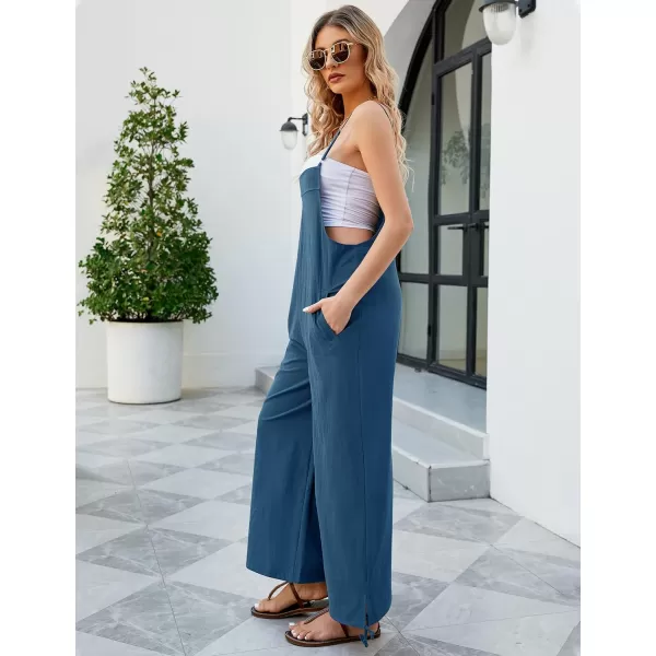 Flygo Cotton Linen Black Overalls for Women Loose Fit Adjustable Bib Overall Jumpsuit Rompers