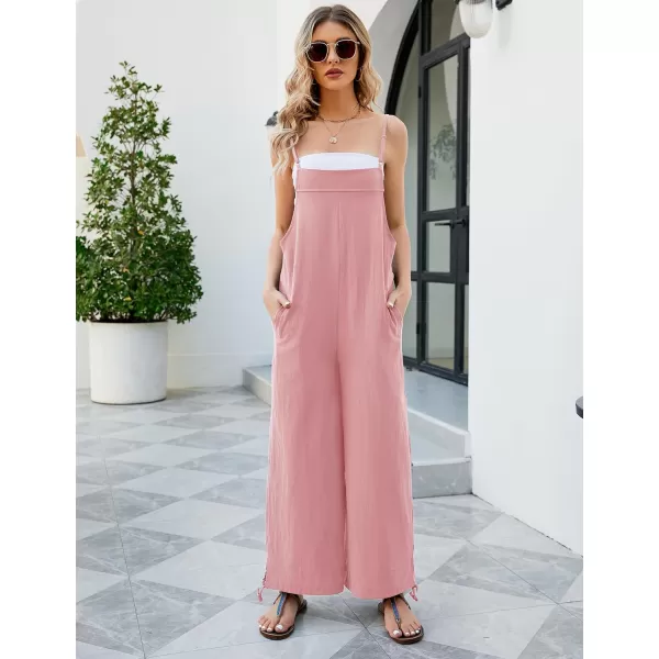 Flygo Cotton Linen Black Overalls for Women Loose Fit Adjustable Bib Overall Jumpsuit Rompers