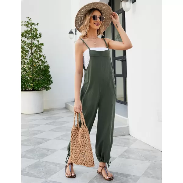 Flygo Cotton Linen Black Overalls for Women Loose Fit Adjustable Bib Overall Jumpsuit Rompers
