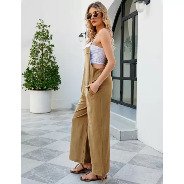 Flygo Cotton Linen Black Overalls for Women Loose Fit Adjustable Bib Overall Jumpsuit Rompers