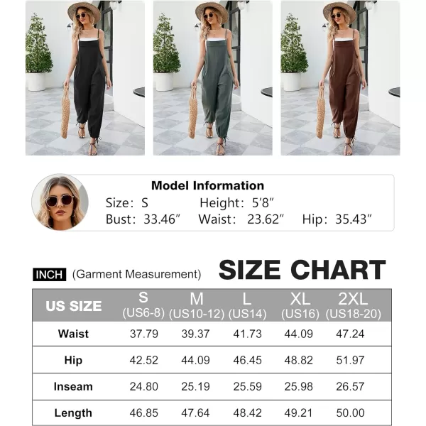 Flygo Cotton Linen Black Overalls for Women Loose Fit Adjustable Bib Overall Jumpsuit Rompers