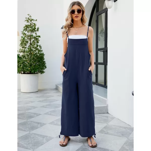 Flygo Cotton Linen Black Overalls for Women Loose Fit Adjustable Bib Overall Jumpsuit Rompers