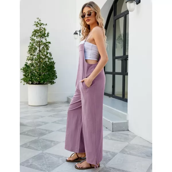 Flygo Cotton Linen Black Overalls for Women Loose Fit Adjustable Bib Overall Jumpsuit Rompers