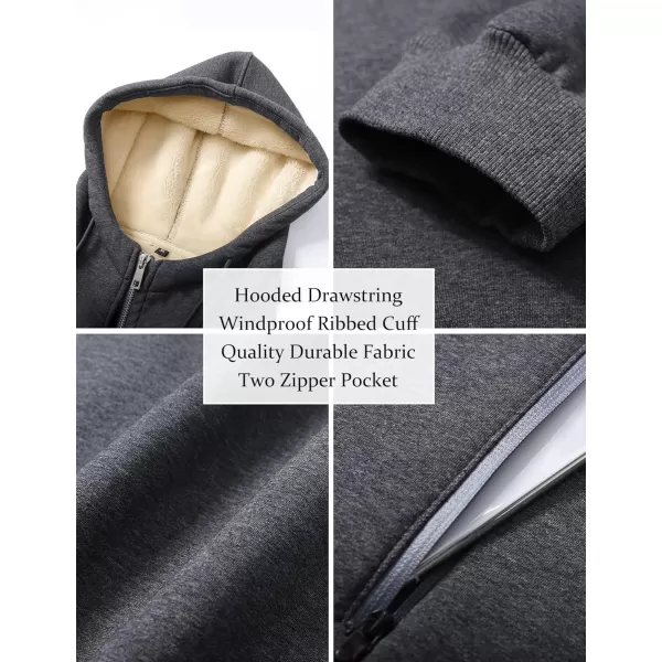 Flygo Fleece Hoodie for Men Warm Full Zip Sherpa Lined Sweatshirt Winter Jacket