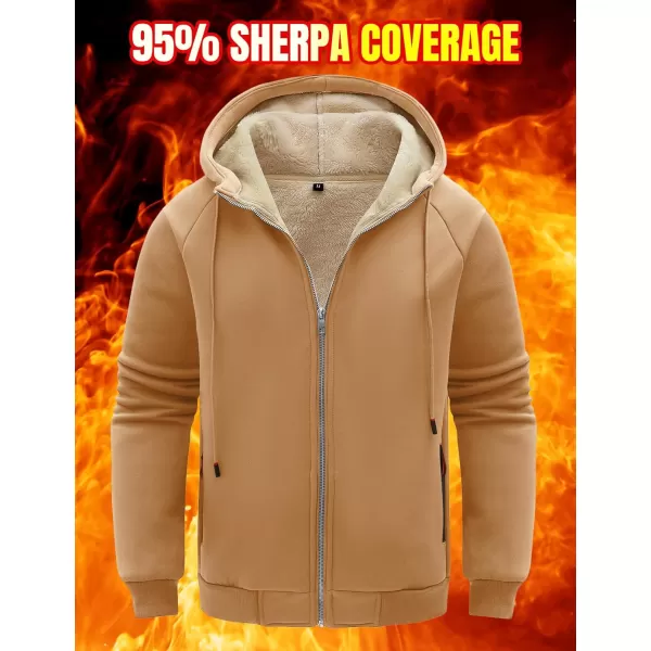 Flygo Fleece Hoodie for Men Warm Full Zip Sherpa Lined Sweatshirt Winter Jacket