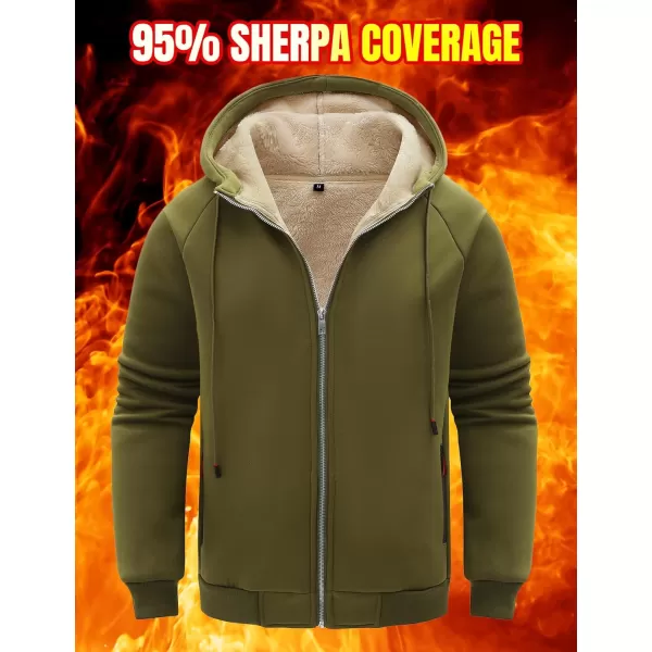 Flygo Fleece Hoodie for Men Warm Full Zip Sherpa Lined Sweatshirt Winter Jacket