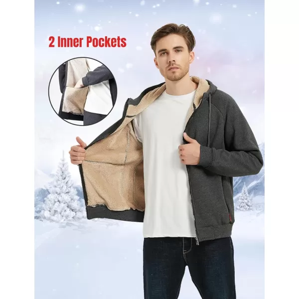 Flygo Fleece Hoodie for Men Warm Full Zip Sherpa Lined Sweatshirt Winter Jacket
