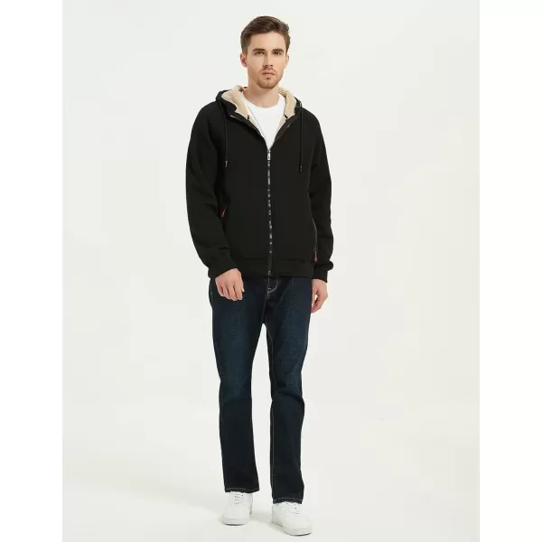 Flygo Fleece Hoodie for Men Warm Full Zip Sherpa Lined Sweatshirt Winter Jacket