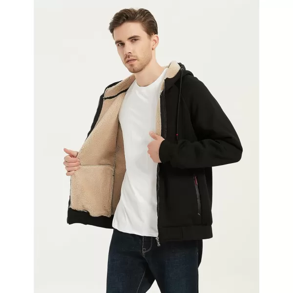 Flygo Fleece Hoodie for Men Warm Full Zip Sherpa Lined Sweatshirt Winter Jacket