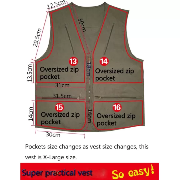Flygo Men's Casual Multi Pockets Outdoor Work Utility Fishing Photo Journalist Vest