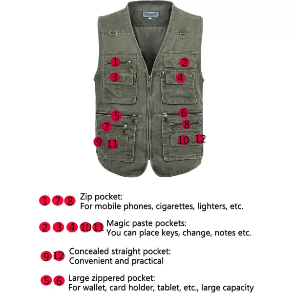 Flygo Men's Casual Multi Pockets Outdoor Work Utility Fishing Photo Journalist Vest