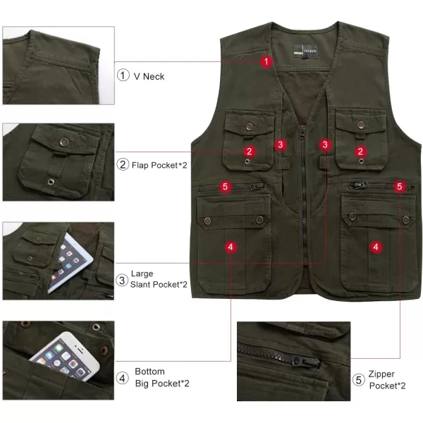 Flygo Mens Casual Outdoor Work Utility Safari Fishing Travel Vest with Pockets