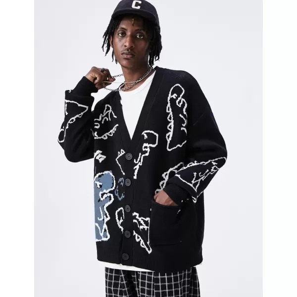 Flygo Mens Cow Sweater Harajuku Oversized Sweaters Casual Knit Pullover Jumper Sweatshirt
