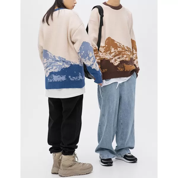 Flygo Mens Cow Sweater Harajuku Oversized Sweaters Casual Knit Pullover Jumper Sweatshirt