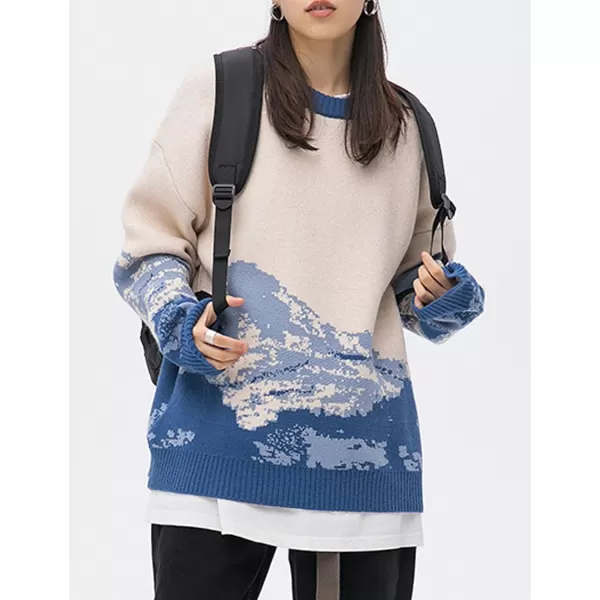 Flygo Mens Cow Sweater Harajuku Oversized Sweaters Casual Knit Pullover Jumper Sweatshirt
