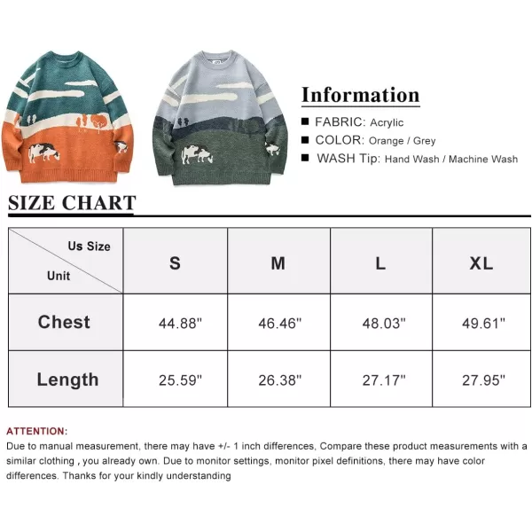 Flygo Mens Cow Sweater Harajuku Oversized Sweaters Casual Knit Pullover Jumper Sweatshirt
