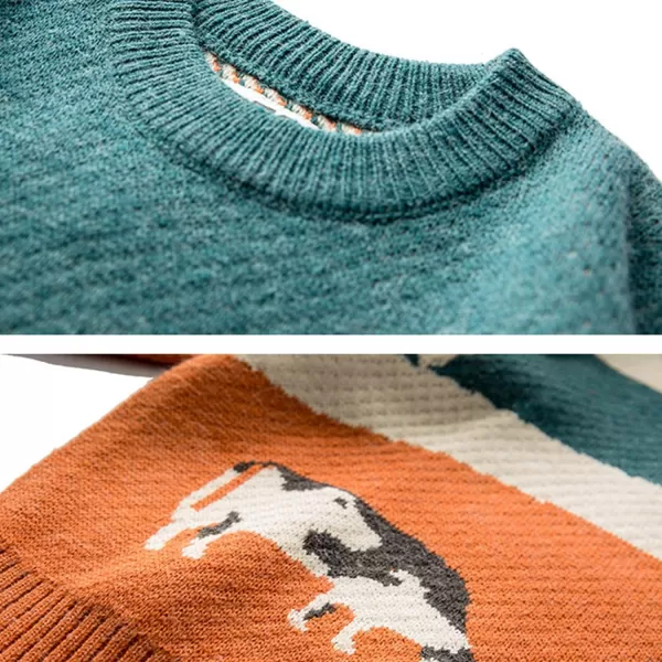 Flygo Mens Cow Sweater Harajuku Oversized Sweaters Casual Knit Pullover Jumper Sweatshirt