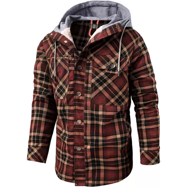 Flygo Men's Outdoor Casual Fleece Sherpa Lined Flannel Plaid Button Down Shirt Jacket
