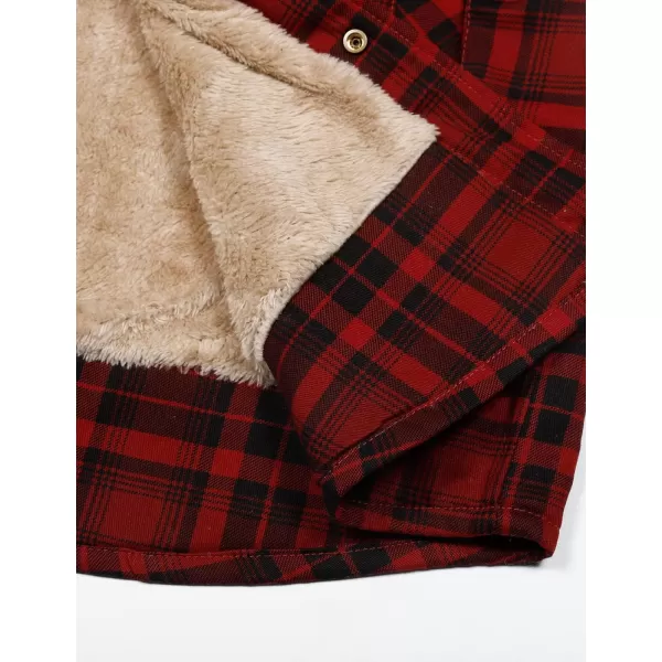 Flygo Men's Outdoor Casual Fleece Sherpa Lined Flannel Plaid Button Down Shirt Jacket