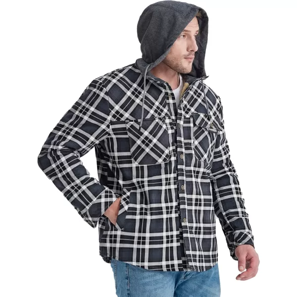 Flygo Men's Outdoor Casual Fleece Sherpa Lined Flannel Plaid Button Down Shirt Jacket