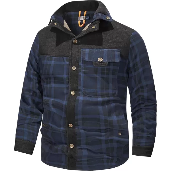 Flygo Men's Outdoor Casual Fleece Sherpa Lined Flannel Plaid Button Down Shirt Jacket