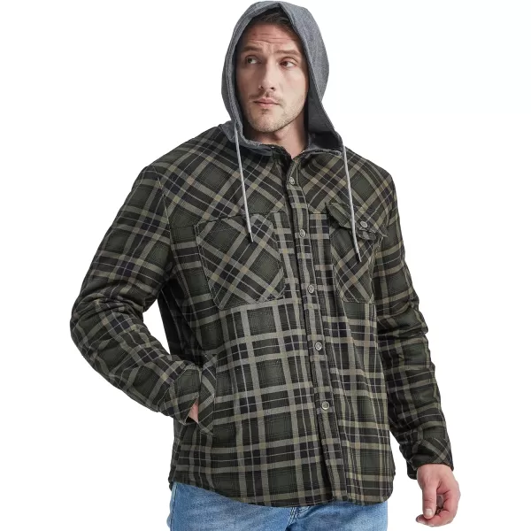 Flygo Men's Outdoor Casual Fleece Sherpa Lined Flannel Plaid Button Down Shirt Jacket