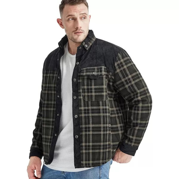 Flygo Men's Outdoor Casual Fleece Sherpa Lined Flannel Plaid Button Down Shirt Jacket