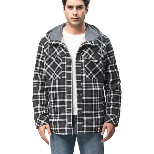 Flygo Men's Outdoor Casual Fleece Sherpa Lined Flannel Plaid Button Down Shirt Jacket