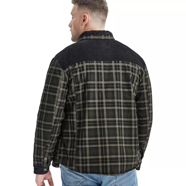 Flygo Men's Outdoor Casual Fleece Sherpa Lined Flannel Plaid Button Down Shirt Jacket