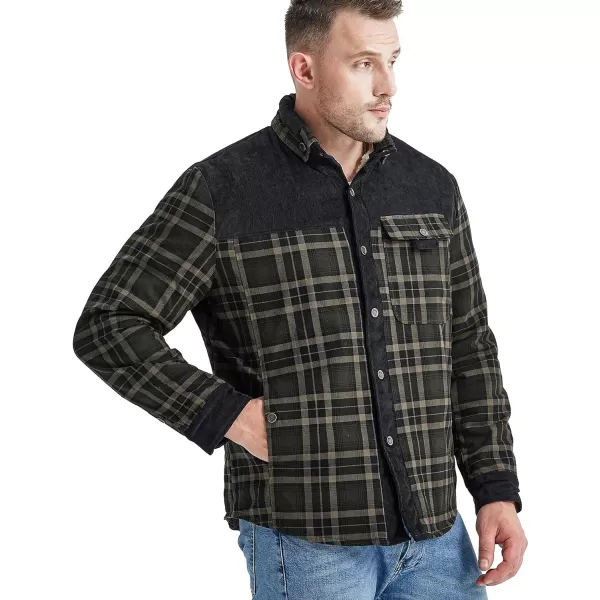 Flygo Men's Outdoor Casual Fleece Sherpa Lined Flannel Plaid Button Down Shirt Jacket