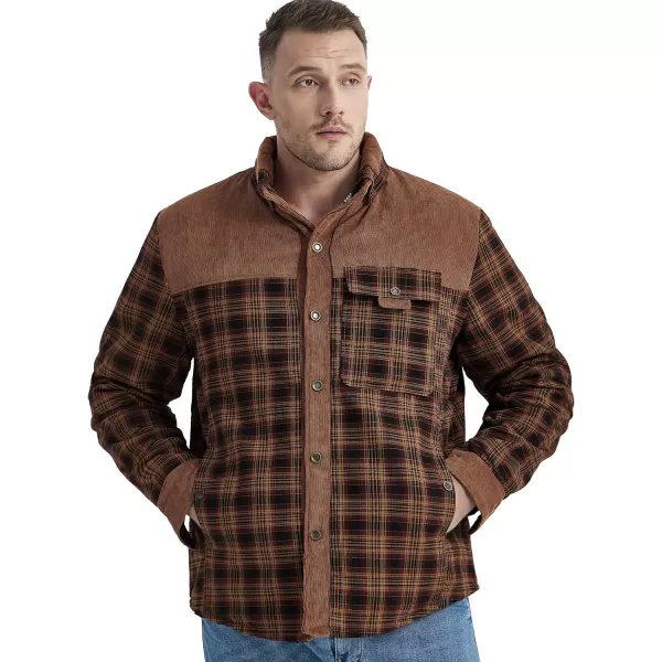 Flygo Men's Outdoor Casual Fleece Sherpa Lined Flannel Plaid Button Down Shirt Jacket
