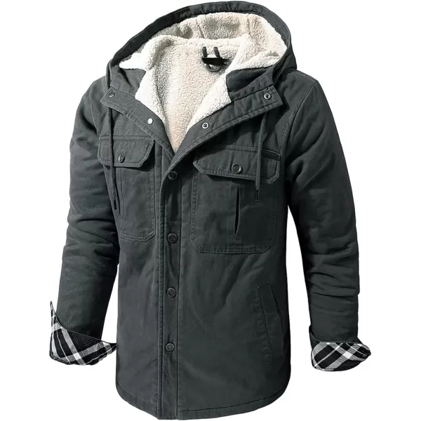 Flygo Men's Outdoor Casual Fleece Sherpa Lined Flannel Plaid Button Down Shirt Jacket