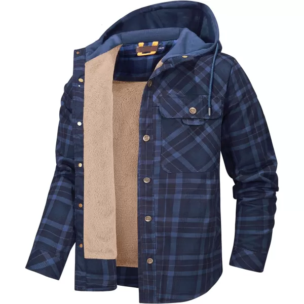 Flygo Men's Outdoor Casual Fleece Sherpa Lined Flannel Plaid Button Down Shirt Jacket