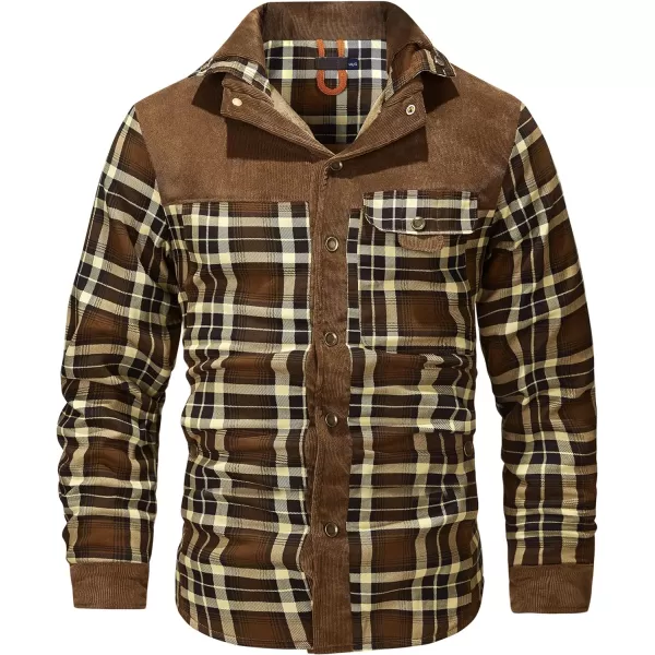 Flygo Men's Outdoor Casual Fleece Sherpa Lined Flannel Plaid Button Down Shirt Jacket