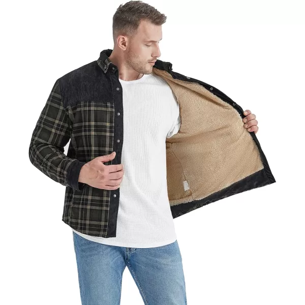 Flygo Men's Outdoor Casual Fleece Sherpa Lined Flannel Plaid Button Down Shirt Jacket