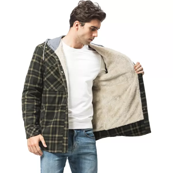 Flygo Men's Outdoor Casual Fleece Sherpa Lined Flannel Plaid Button Down Shirt Jacket