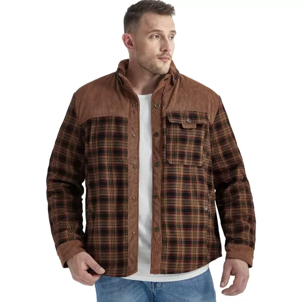 Flygo Men's Outdoor Casual Fleece Sherpa Lined Flannel Plaid Button Down Shirt Jacket