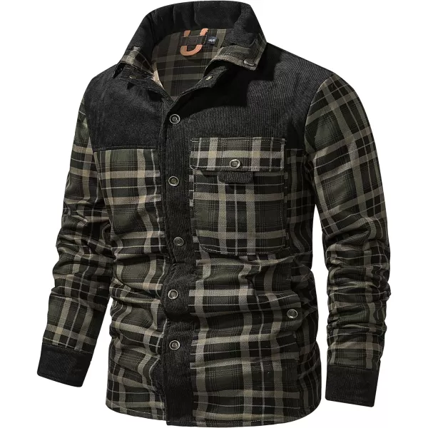 Flygo Men's Outdoor Casual Fleece Sherpa Lined Flannel Plaid Button Down Shirt Jacket
