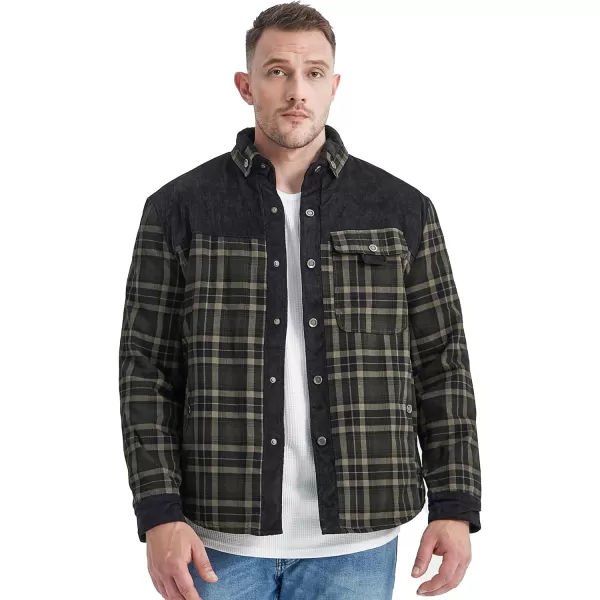Flygo Men's Outdoor Casual Fleece Sherpa Lined Flannel Plaid Button Down Shirt Jacket