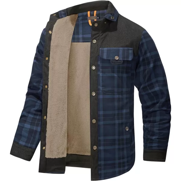 Flygo Men's Outdoor Casual Fleece Sherpa Lined Flannel Plaid Button Down Shirt Jacket