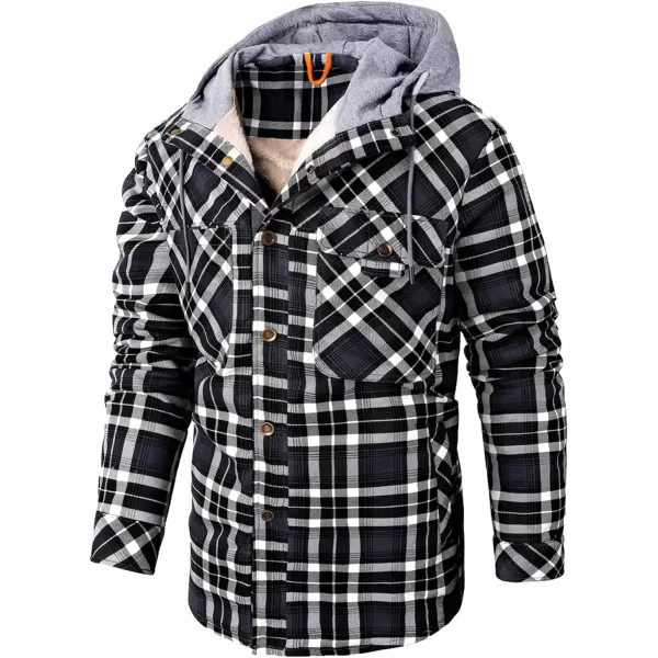 Flygo Men's Outdoor Casual Fleece Sherpa Lined Flannel Plaid Button Down Shirt Jacket