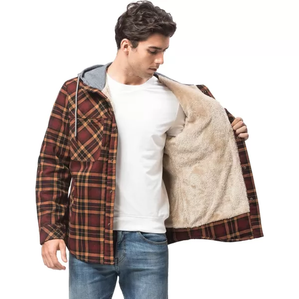 Flygo Men's Outdoor Casual Fleece Sherpa Lined Flannel Plaid Button Down Shirt Jacket