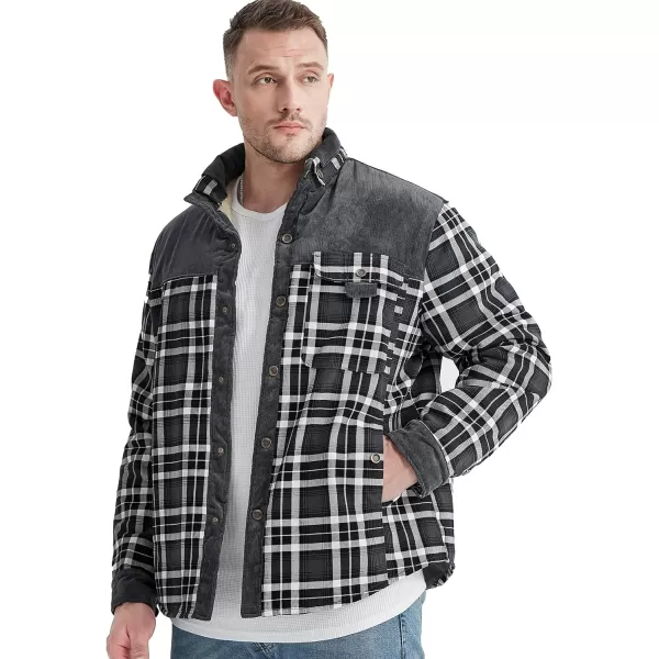 Flygo Men's Outdoor Casual Fleece Sherpa Lined Flannel Plaid Button Down Shirt Jacket