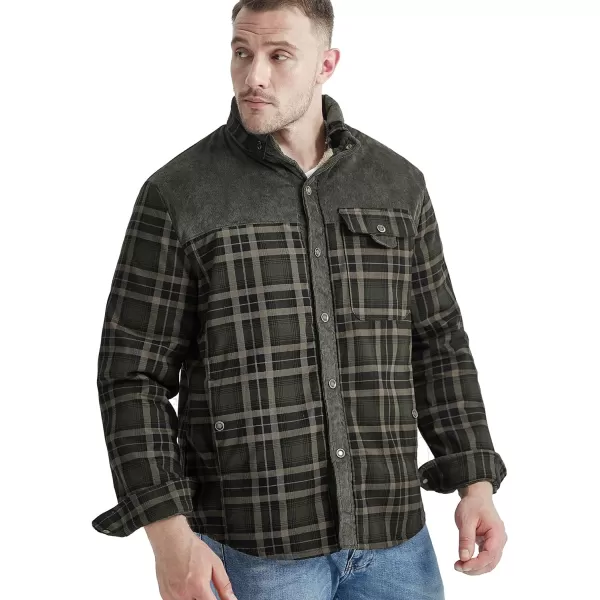 Flygo Men's Outdoor Casual Fleece Sherpa Lined Flannel Plaid Button Down Shirt Jacket