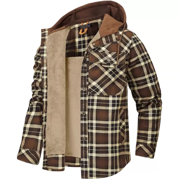 Flygo Men's Outdoor Casual Fleece Sherpa Lined Flannel Plaid Button Down Shirt Jacket
