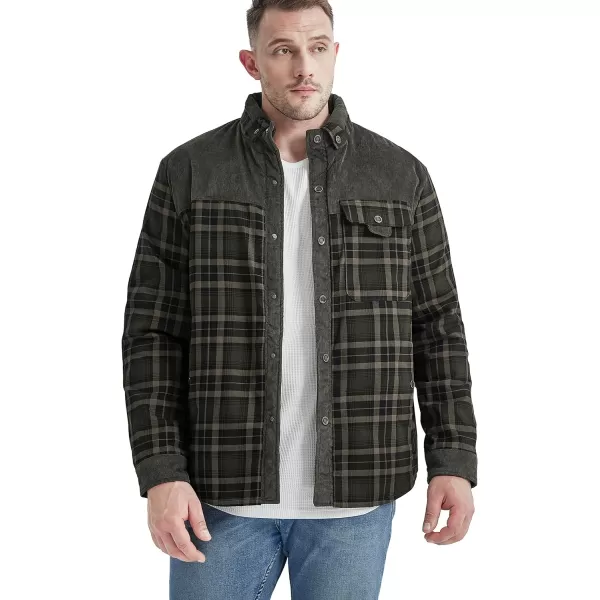 Flygo Men's Outdoor Casual Fleece Sherpa Lined Flannel Plaid Button Down Shirt Jacket