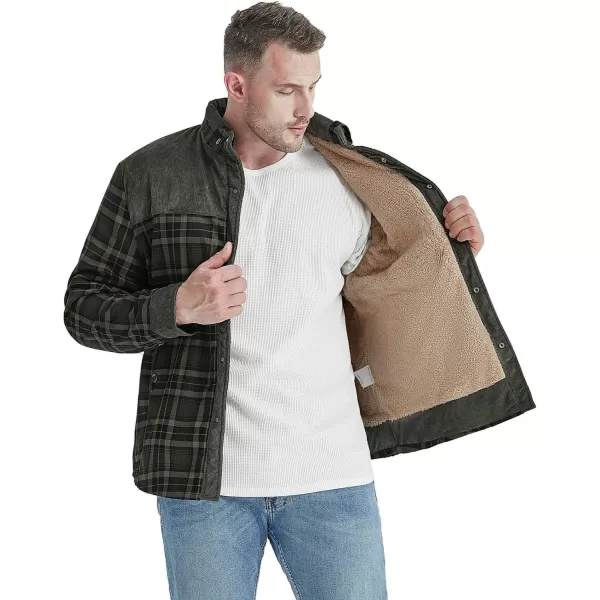 Flygo Men's Outdoor Casual Fleece Sherpa Lined Flannel Plaid Button Down Shirt Jacket