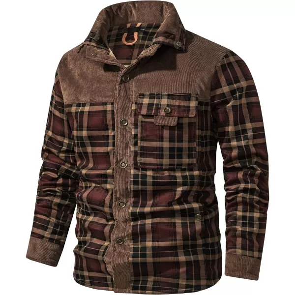 Flygo Men's Outdoor Casual Fleece Sherpa Lined Flannel Plaid Button Down Shirt Jacket