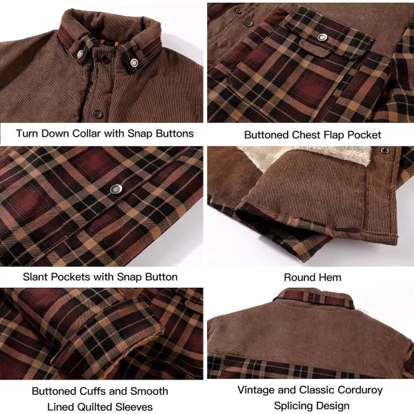 Flygo Men's Outdoor Casual Fleece Sherpa Lined Flannel Plaid Button Down Shirt Jacket