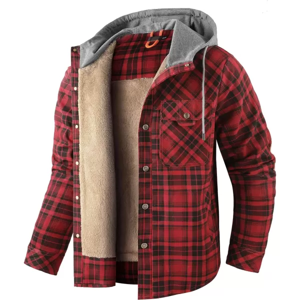 Flygo Men's Outdoor Casual Fleece Sherpa Lined Flannel Plaid Button Down Shirt Jacket